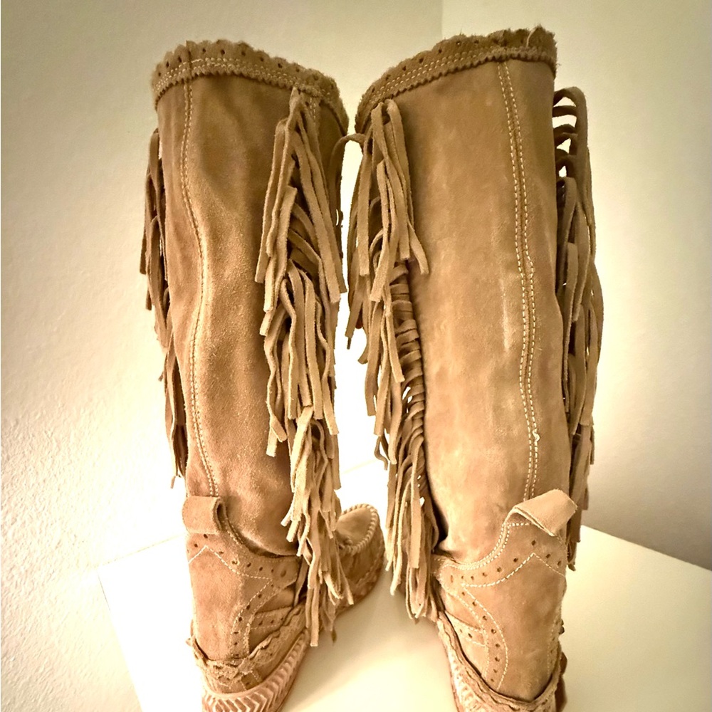 El Vaquero Italy  NWB Drifter mid height version Fringed Suede Mocassin boots - Picture 4 of 14